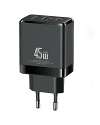 USAMS 1xUSB-C+1xUSB 45W (только зарядное устройство) GaN PD3.0 +QC3.0 Fast Charger| Black (US-CC178)