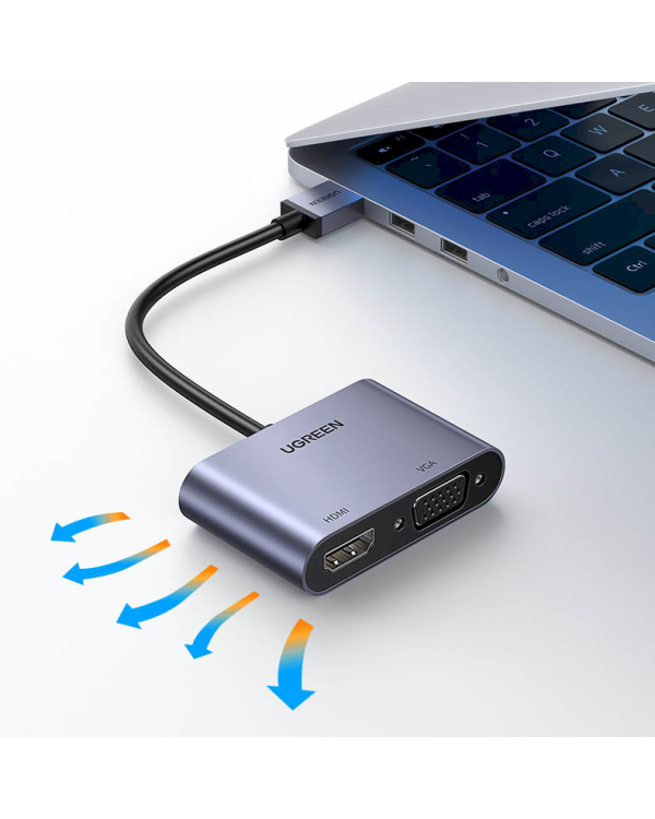 Адаптер-переходник Ugreen USB - HDMI 1.3 (1920 x 1080 @ 60Hz) + VGA 1.2 (1920 x 1080 @ 60Hz) серый (CM449)