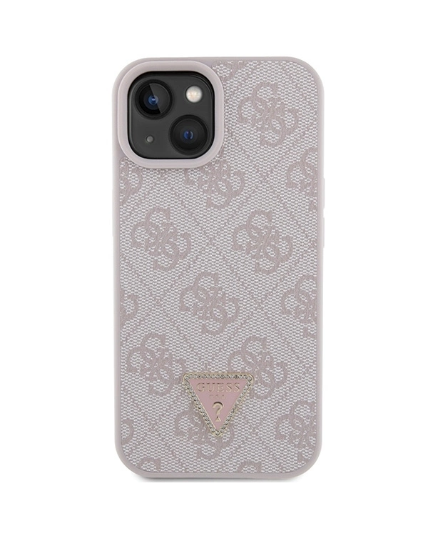 Guess Leather 4G Triangle Strass case for iPhone 15 - pink