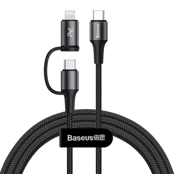 Обложка книги «Baseus Twins 2in1 USB Typ C PD - USB Typ C Power Delivery (60W 20V 3A) + Lightning (9V 2A) cable 1m black (CATLYW-H01)»