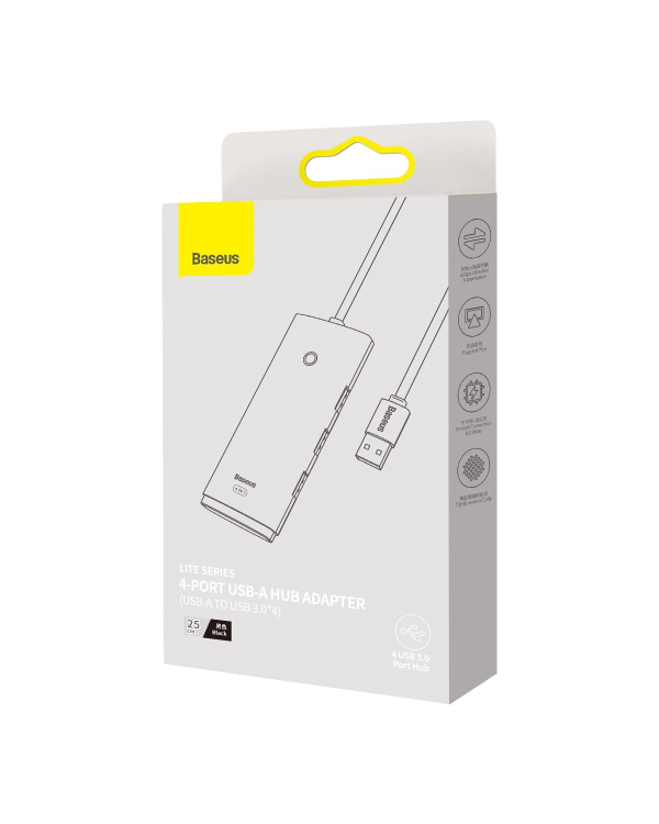 Baseus Lite Series Hub 4in1 USB to 4x USB 3.0, 25cm (Black)