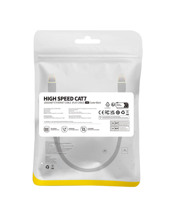 Baseus Cat 7 UTP Ethernet RJ45 Кабель плоский 1 м черный