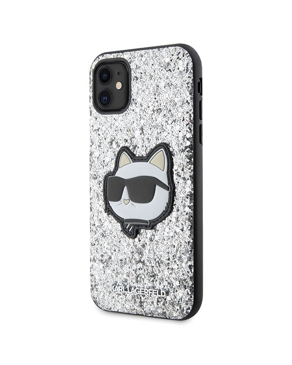 Оригинальный чехол KARL LAGERFELD Glitter Choupette Patch KLHCN61G2CPS для Iphone 11| Xr серебристый