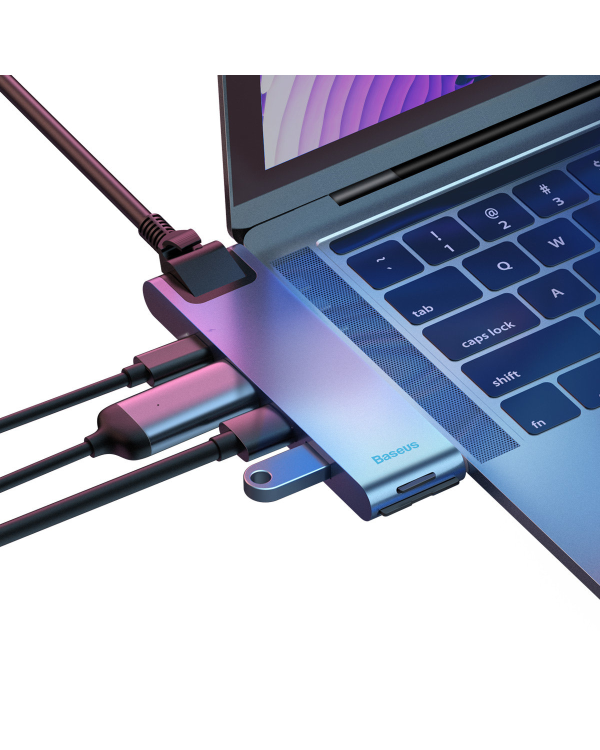 Baseus CAHUB-L0G 7 in 1 Приставка для MacBook | HDMI | 2 x USB 3.0 | USB-C | RJ45 | SD | Micro SD Thunderbolt C+