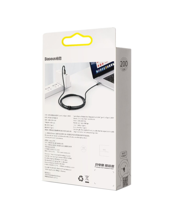 Baseus USB Type C cable - USB Type C 100W (20V | 5A) Power Delivery with display screen power meter 2m black (CATSK-C01)