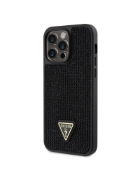 Guess Rhinestones Triangle Metal Logo Case for iPhone 15 Pro Max Black