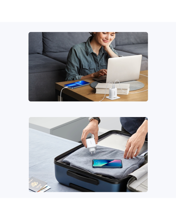 Ugreen fast wall charger 2x USB Type C | USB 65W PD3.0, QC3.0 | 4.0 + white (CD275)