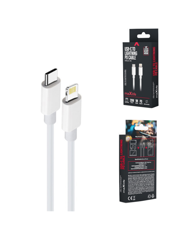 Maxlife MXUC-05 cable USB-C - Lightning 1,0 m 20W white