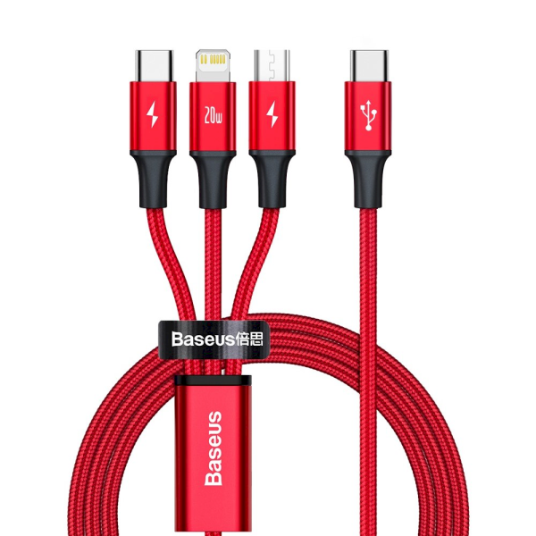 Baseus Rapid 3in1 USB Typ C - USB Typ C / Lightning / micro USB cable 20 W 1,5 m red (CAMLT-SC09)