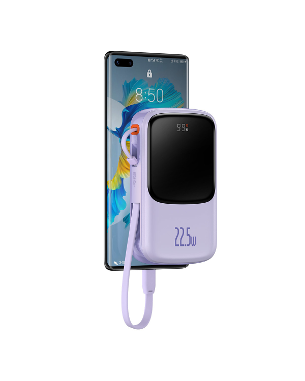 Baseus Qpow power bank 10000mAh built-in USB Type-C cable 22.5W Quick Charge SCP AFC FCP purple (PPQD020105)