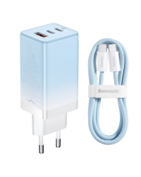 Baseus CCGP050103 DZ-HW Baseus GaN3 Pro Fast Charger 2C+U 65W EU Cloud Blue (With Dynamic Series Fast Charging Data Cable Type-C to Type-C 100W 1m Blue)