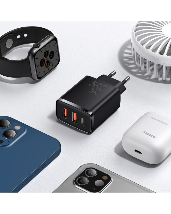 Baseus Сетевое зарядное устройство 2xUSB USB-C PD 3A 30W черная