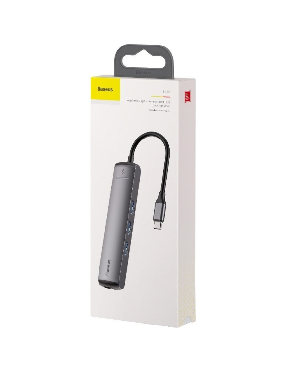 Baseus CAHUB-J0G 6 in 1 Приставка для MacBook | 1 x HDMI | 3 x USB 3.0 | USB-C | RJ45 | PD