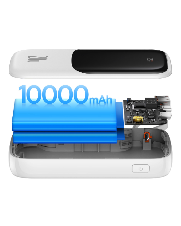Powerbank Baseus Qpow PRO with cable, USB-C, 2xUSB, 10000mAh, 20W (White)
