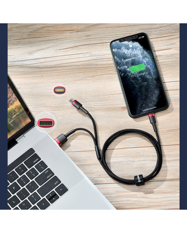 Baseus Cafule CATKLF-EL91 USB-C -> Lightning Провод для Зарядки 18W / PD 2.0 / 100 cm Черно - Красный