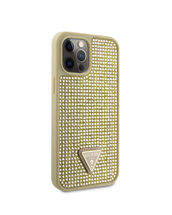 Guess Rhinestones Triangle Metal Logo Case for iPhone 12 Pro Max Gold