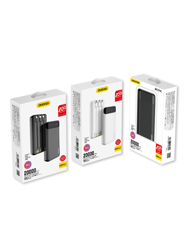 Dudao capacious powerbank with 3 built-in cables 20000mAh USB Type C + micro USB + Lightning black (Dudao K6Pro +)