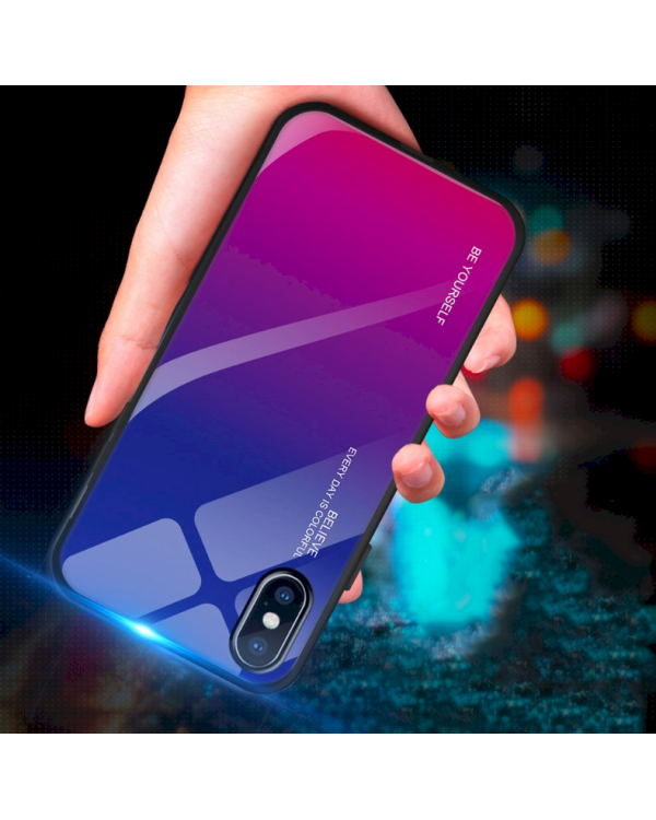 Fusion Gradient Glass Back Case Силиконовый чехол для Apple iPhone X / XS Синий - Фиолетовый