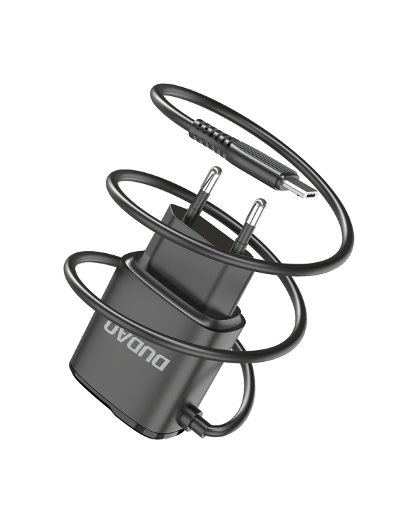Dudao 2x USB wall charger with built-in micro USB 12 W cable black (A2ProM black)