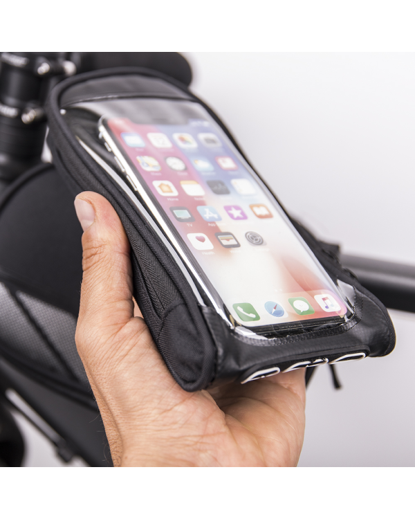 Waterproof bicycle frame bag with a removable phone case black