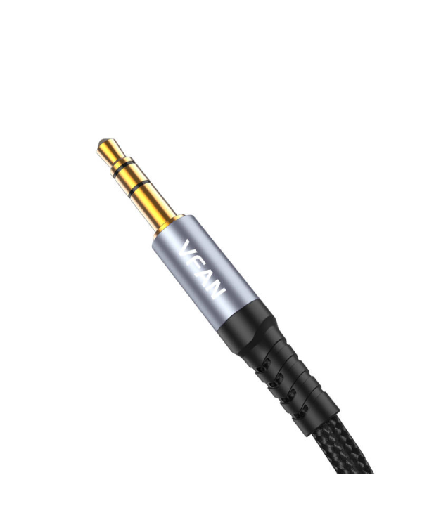 Кабель VFAN L11 mini jack 3,5 мм AUX, 1 м, позолоченный (серый)
