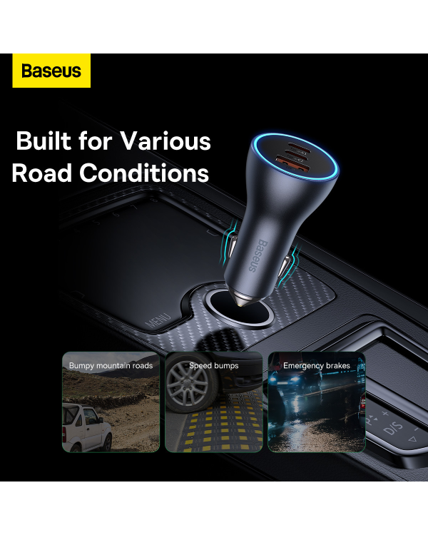 Baseus Golden Contactor Pro car charger, 2x USB-C, 1x USB, 65W (gray)