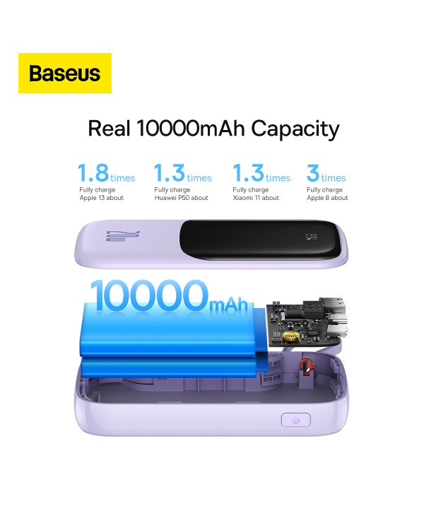 Baseus Qpow power bank 10000mAh built-in Lightning 20W Quick Charge cable SCP AFC FCP purple (PPQD020005)