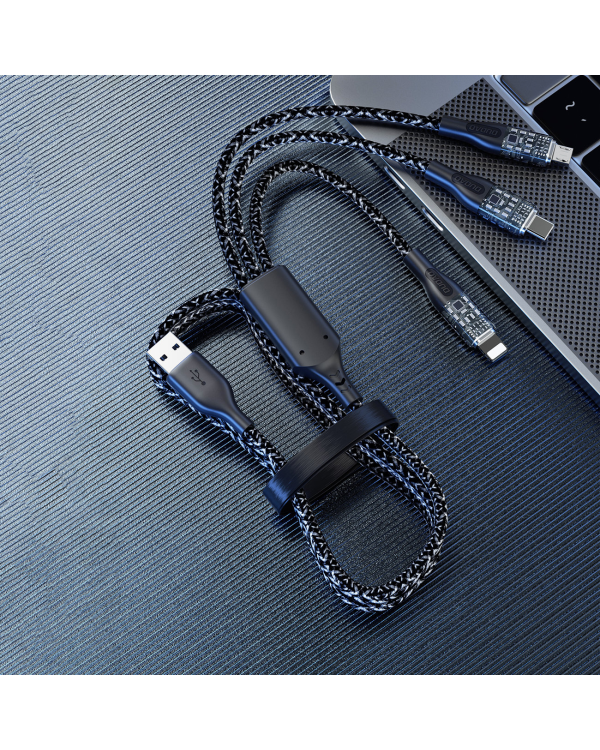Fast charging cable 120W 1m 3in1 USB - USB-C | microUSB | Lightning Dudao L22X - silver