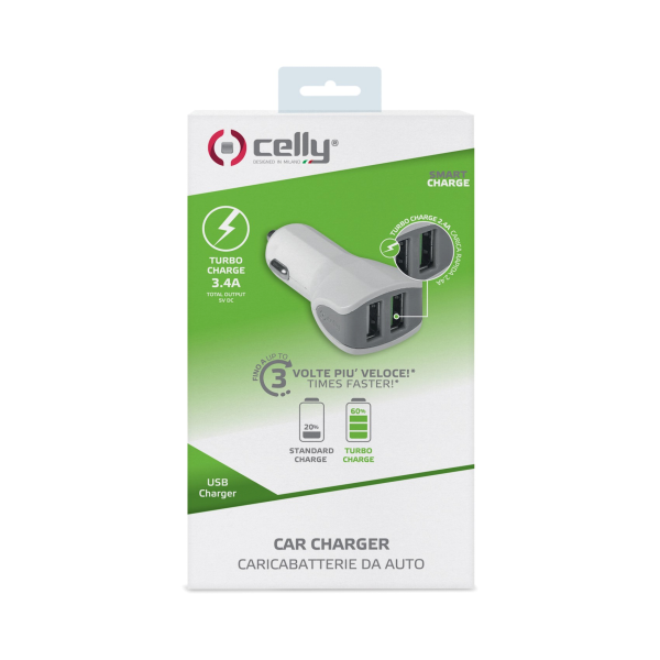 Celly Dual Fast Charge Премиум Автомобильная Зарядка 12 / 24V / 3.4A Белая