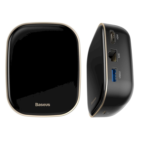 Baseus 6in1 USB Type C Multifunctional HUB, memory card reader, network adapter (USB 3.0, RJ45, HDMI, SD, micro SD) Power Delivery 60 W black (CAHUB-AU01)