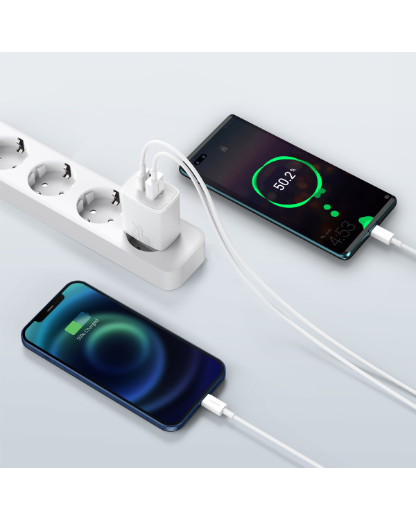 Baseus Compact quick charger USB Type C | USB 20 W 3 A Power Delivery Quick Charge 3.0 white (CCXJ-B02)