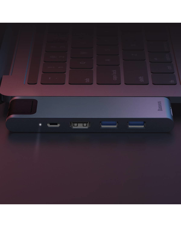 Baseus CAHUB-L0G 7 in 1 Приставка для MacBook | HDMI | 2 x USB 3.0 | USB-C | RJ45 | SD | Micro SD Thunderbolt C+