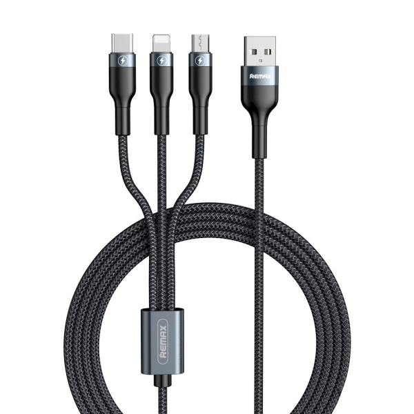 Remax Sury 2 Series 3in1 USB - Lightning / USB Type C / micro USB injection cable 2 A 1,2 m black (RC-070th black)
