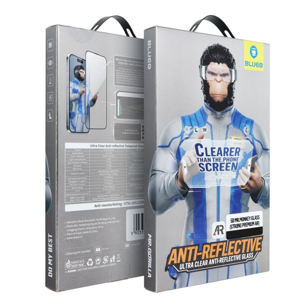 BlueO 5D Mr. Monkey Glass Strong Premium AR защитное стекло для экрана Apple iPhone 16 Pro Max черное