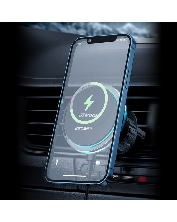 Автомобильный держатель Joyroom JR-ZS291 с беспроводной зарядкой / 15 Вт / MagSafe серебристого цвета