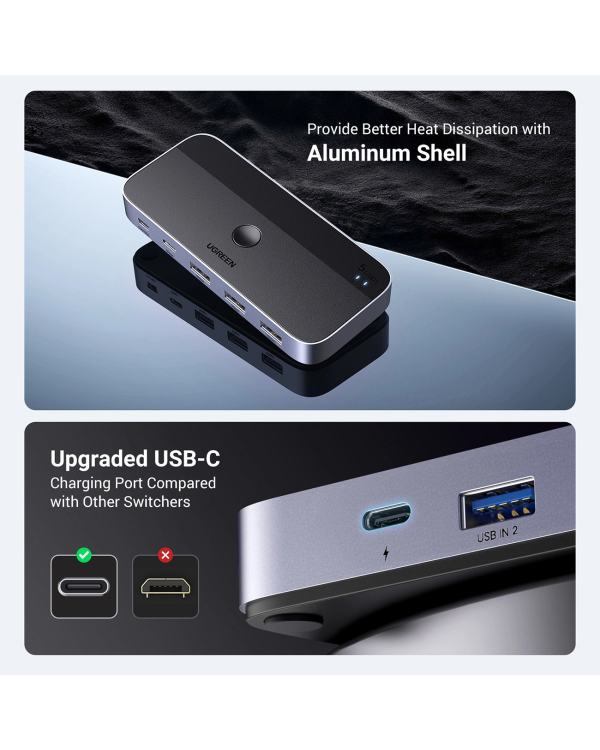 Ugreen CM662 USB 3.0 switch 2-in-4 switch + 2x USB-A cable - black