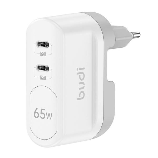 Wall charger 2xUSB-C Budi 65W (белый)