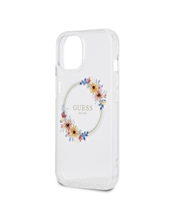Guess PC|TPU Flowers Ring Glossy Logo MagSafe Чехол для iPhone 13 прозрачный