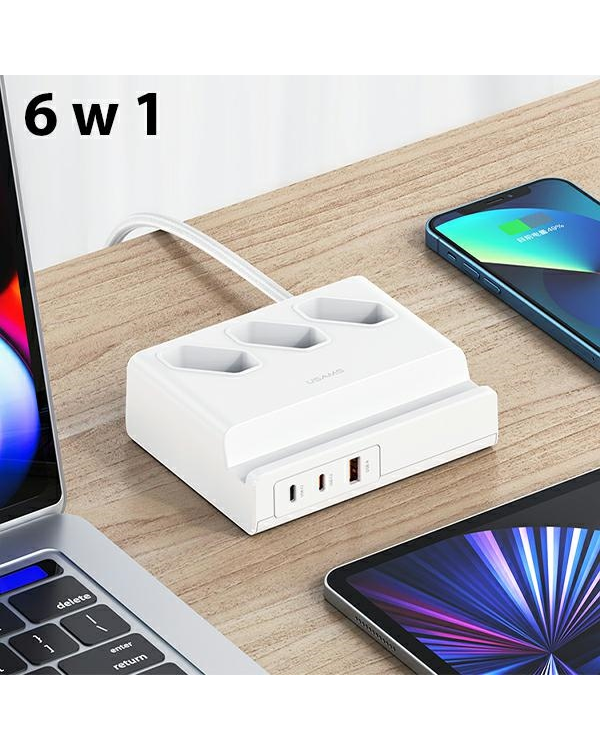 USAMS Listwa zasilająca 65W Super Si Fast Charging USB Extension Socket EU biały|white CC160TC01 (US-CC160)