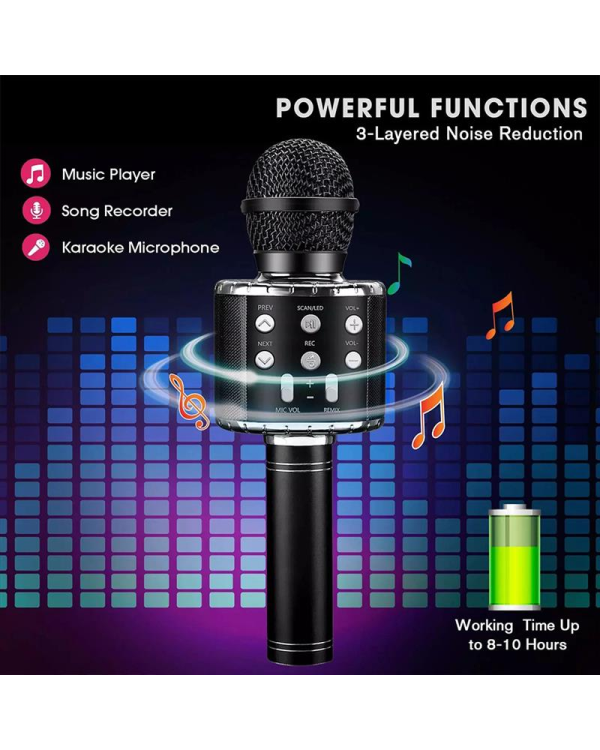 Goodbuy LED караоке-микрофон с динамиком bluetooth / 5W / aux / голосовой модулятор / USB / Micro SD розовый