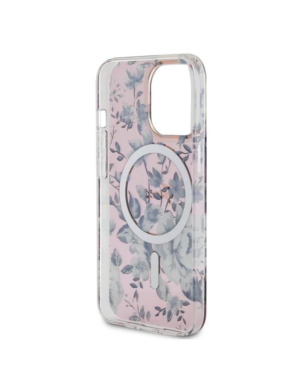 Guess PC|TPU Flowers IML MagSafe Compatible Case for iPhone 13 Pro Pink