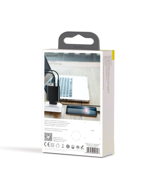 Baseus Speed CCFS-G01 Сетевое зарядное устройство 2 x USB / USB-C / 60W / 5A / Quick Charge 3.0 / Черное