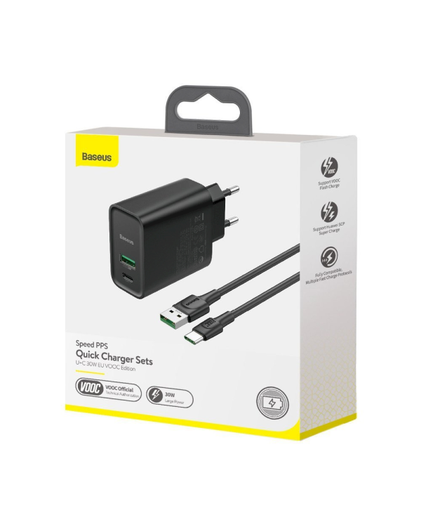Baseus Speed PPS VOOC TZCCFS-H01 Сетевое зарядное устройство USB / USB-C / 4.5A / QC 4.0 / PD 3.0 черное