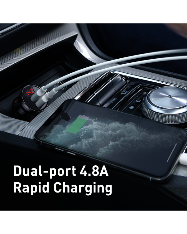 Baseus Digital Display Dual USB 4.8A Car Charger 24W silver (CCBX-0S)