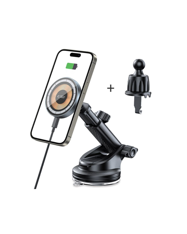 TECH-PROTECT MM15W-V5 МАГНИТНЫЙ MAGSAFE ПРИБОРНАЯ ПАНЕЛЬ И ВЕНТИЛЯЦИЯ АВТОМОБИЛЯ КРЕПЛЕНИЕ БЕСПРОВОДНОЕ ЗАРЯДНОЕ УСТРОЙСТВО 15W ЧЕРНЫЙ