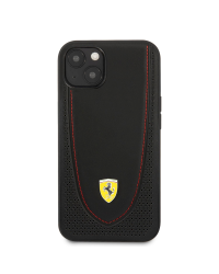 FEHCP13MRGOK Ferrari Leather with Curved Line Hard Case for iPhone 13 Black