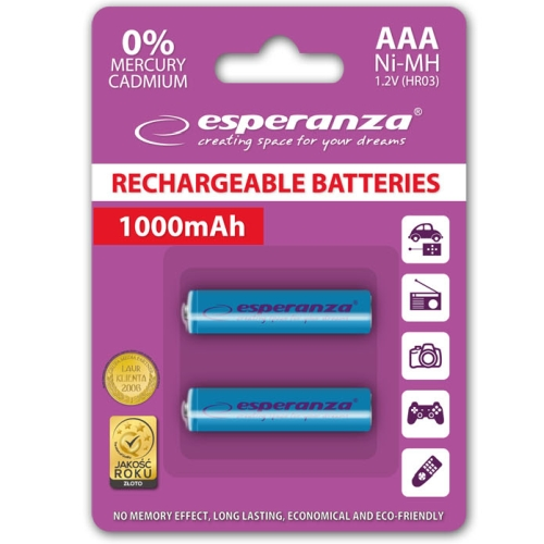 Esperanza EZA101B PRECHARGED HR03 1000MAH ALWAYS READY БЛИСТЕРНАЯ УПАКОВКА 2ШТ.