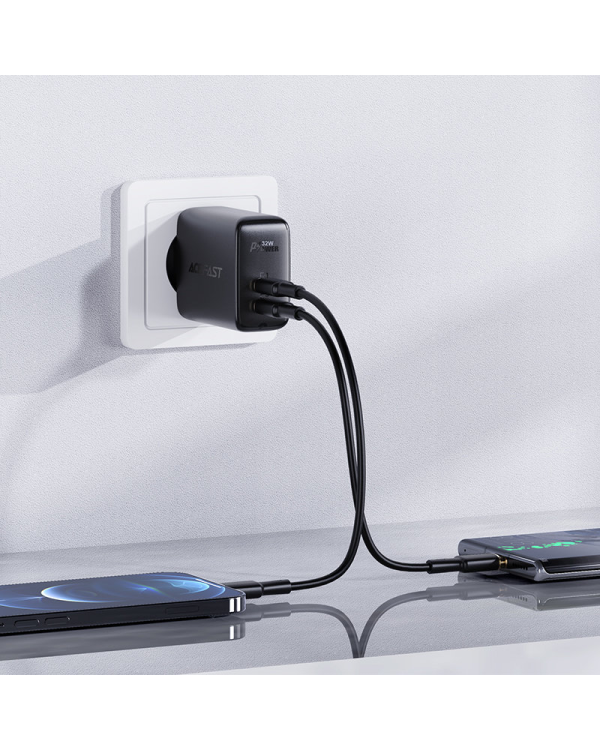Acefast wall charger USB Type C | USB 32W, PPS, PD, QC 3.0, AFC, FCP black (A5 black)