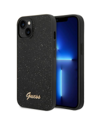 Guess PC|TPU Glitter Flakes Metal Logo Case for iPhone 14 Plus Black
