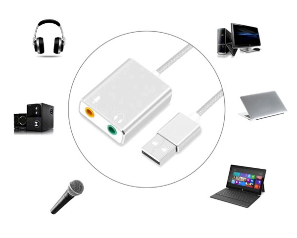 Звуковая карта Fusion USB / 7.1 / кабель 5 см / микрофон серая